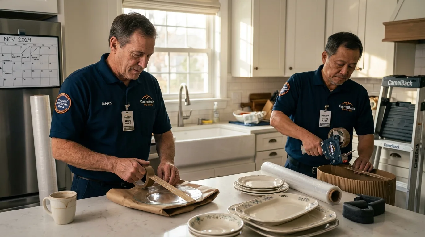 Professional crew packing kitchen dishware in Key Largo, FL